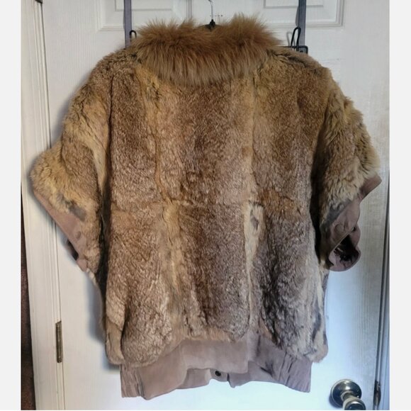 VTG Rabbit Fur Suede Bomber Jacket Convertible Vest Removable Sleeves Women M - Picture 16 of 16